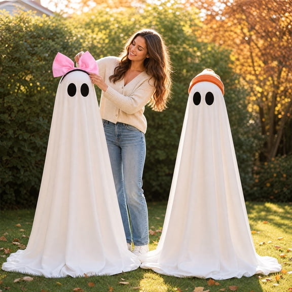 Cute Lighted Halloween Decorations, Gothic Ghost Face Spooky Home Decor , Funny Horror Durable LED Glowing Summerween Decor for Yard, Indoor, Seasonal Decor