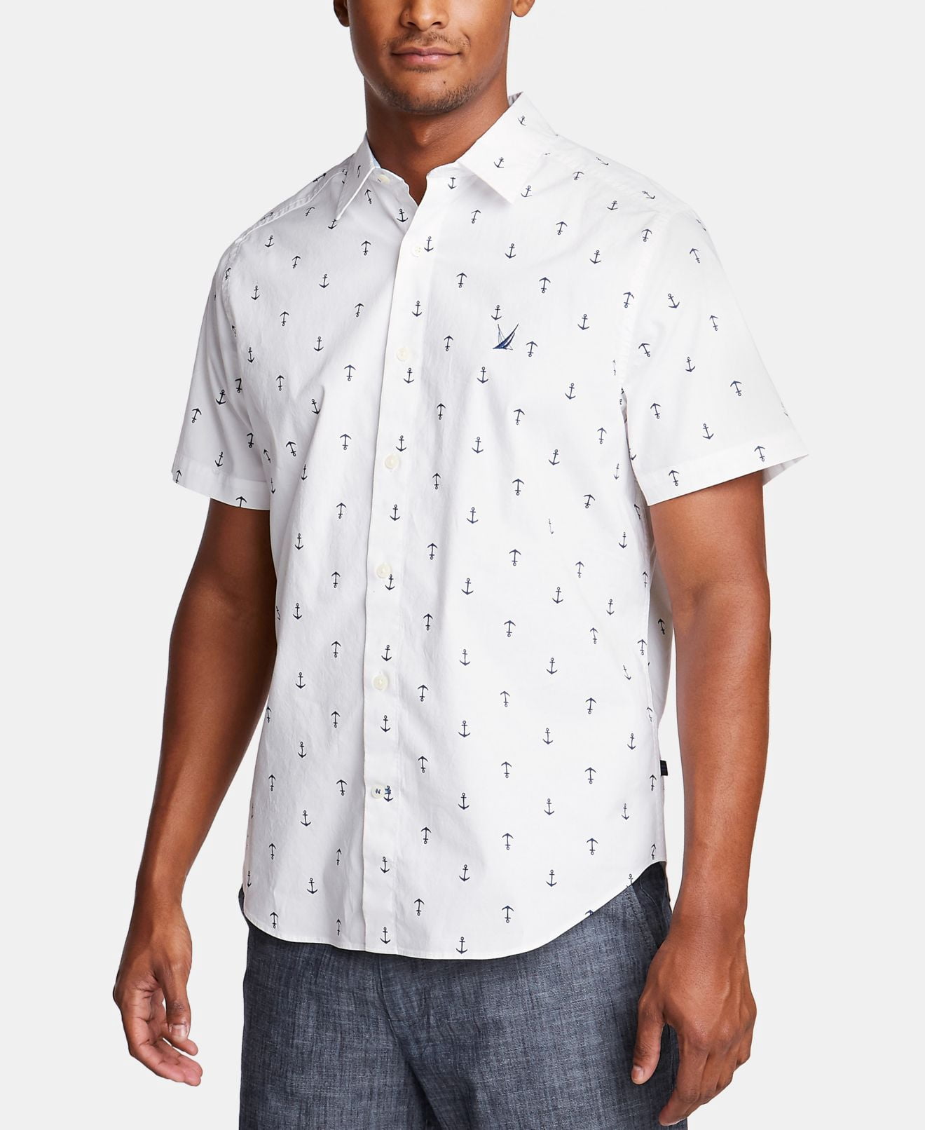 Nautica Mens Button Down Shirt Anchor 