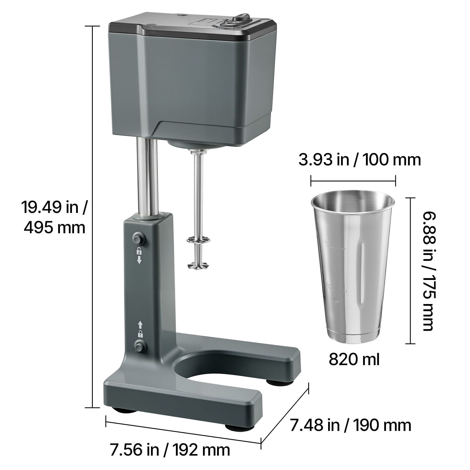 150W Milkshake Maker with Dual Speed, Stainless Steel Stirring Rod, Adjustable Mixing Head, for Home Kitchen Bar Beverage Shop