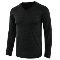 Jalioing V Neck Athletic T Shirt for Men Casual Basic Long Sleeve Solid Workout Shirts Loose Sport Pullover Tee