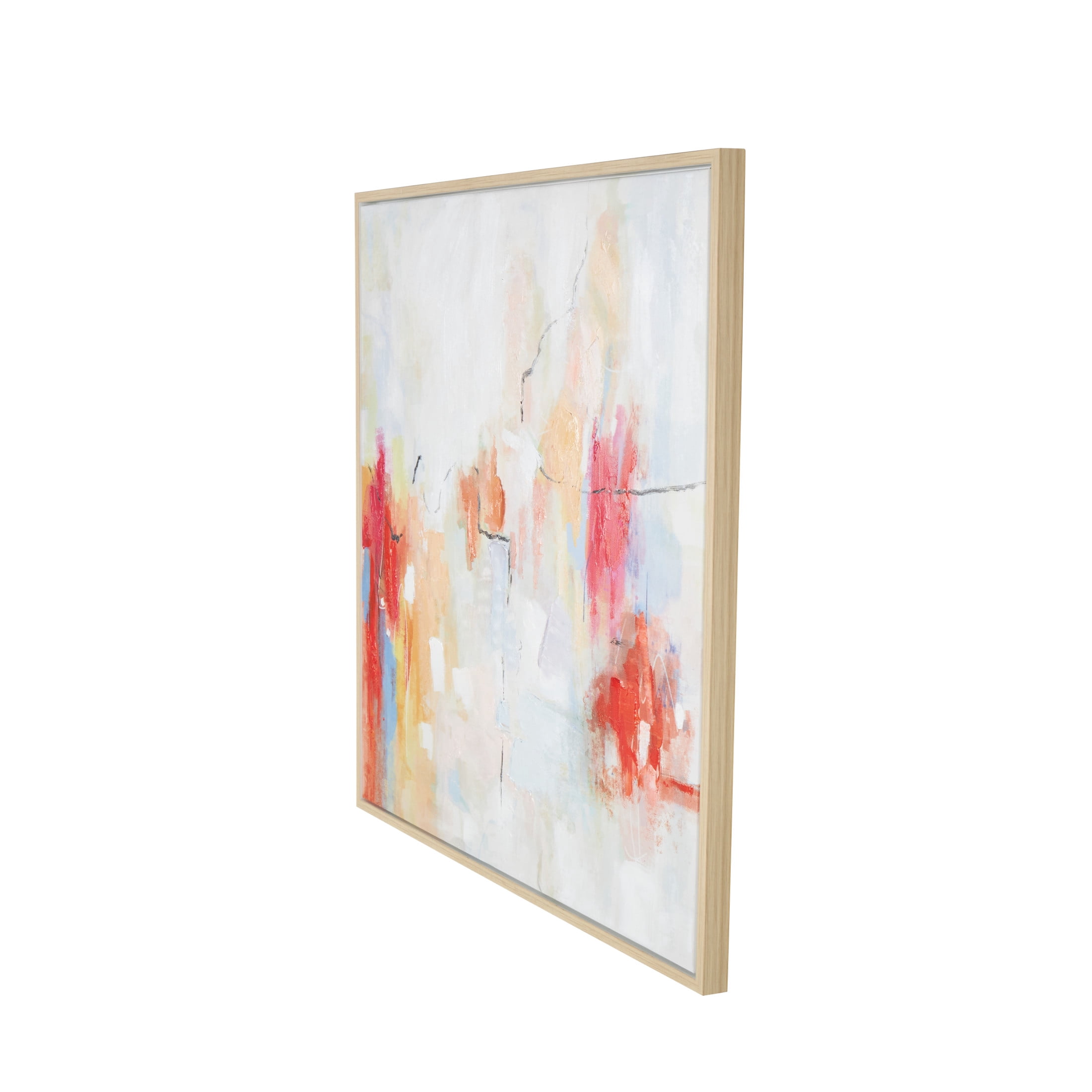 40" x 40" Watercolor Blotch Abstract Framed Wall Art with Light Brown Frame, by DecMode
