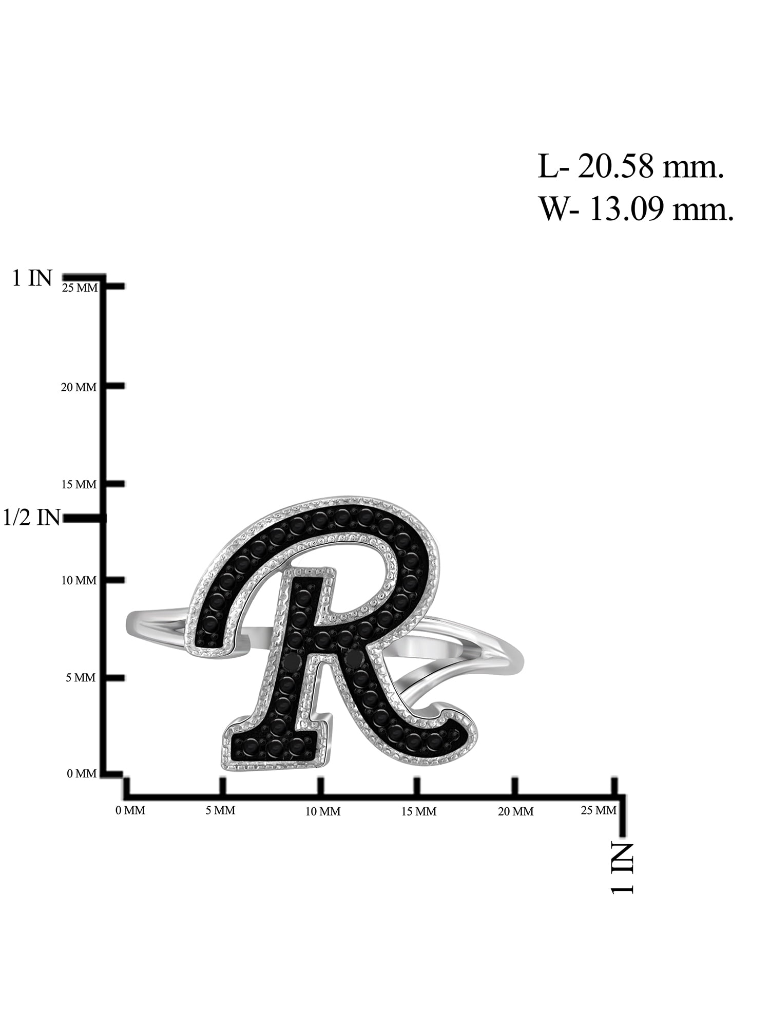 JewelersClub Accent Black Diamond Initial Letter Ring for Women | Customizable Sterling Silver R Alphabet Monogram Ring for Girls | Cursive Script Capital Letters | Personalized Jewelry Gift for Her