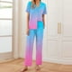 thumbnail image 1 of Pijama de manga corta con estampado fino y pantalones largos con solapa para mujer, top y pantalones de poliéster., 1 of 5