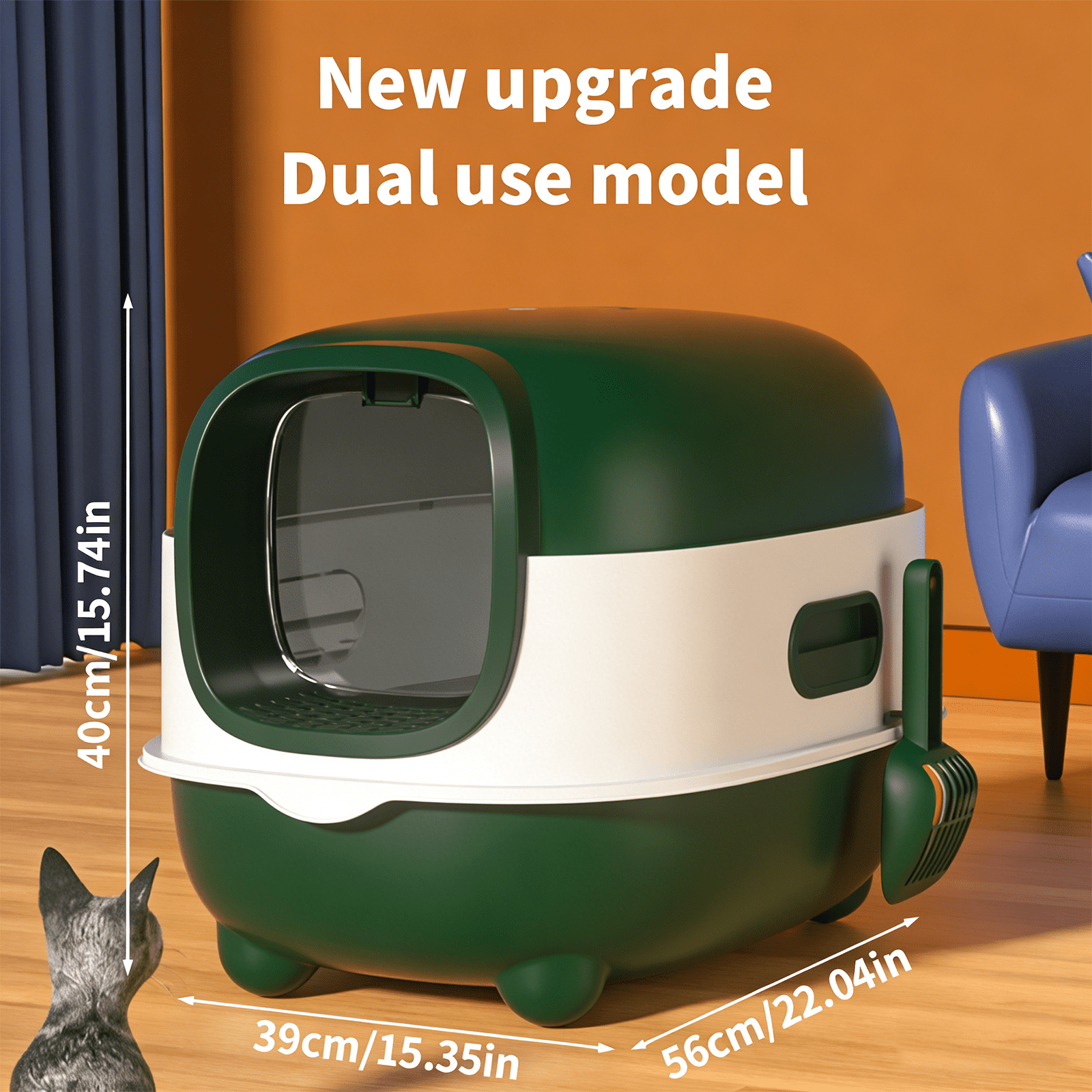 Spacious Fully Enclosed Cat Litter Box with Litter Scoop
