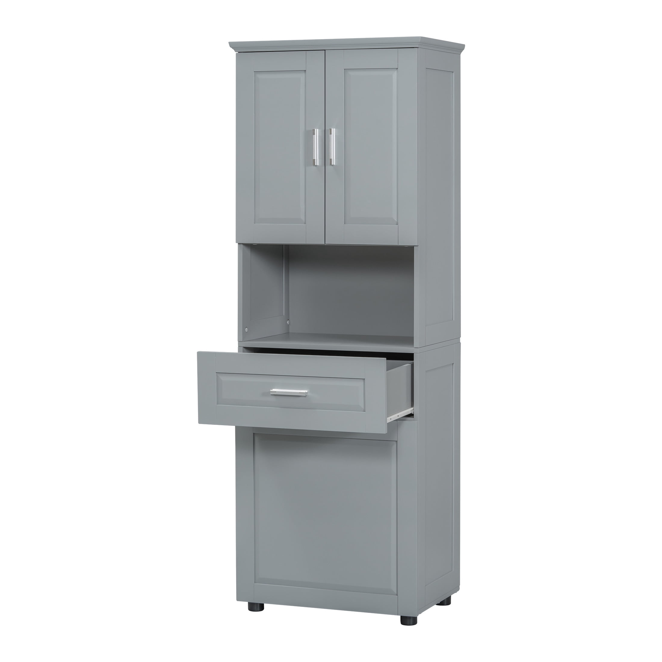 GDF Studio 69.9" Tall Bathroom Storage Cabinet with Tilt-Out Laundry Basket, 2 Doors, 2 Shelves and 1 Drawer, Gray