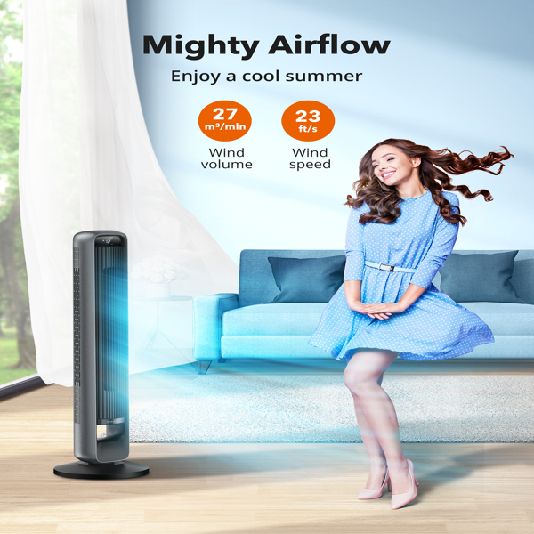 Tower Fan, 42” DC Motor Tower Fan with 28dB, 12 Speeds, 4 Modes, 90