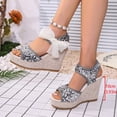 thumbnail image 6 of Miqool Women's Platform Wedge Heel Summer Casual Chic Peep Toe Open Toe Sequin Bowknot Thick Sole Fish Mouth Dress Shoes, 6 of 9