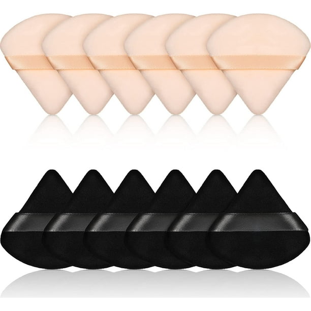 12 piezas de borlas triangulares para maquillaje cosmético facial, borlas para polvos sueltos, suaves, lavables, reutilizables, esponjas para base de maquillaje, polvos minerales, húmedos y secos