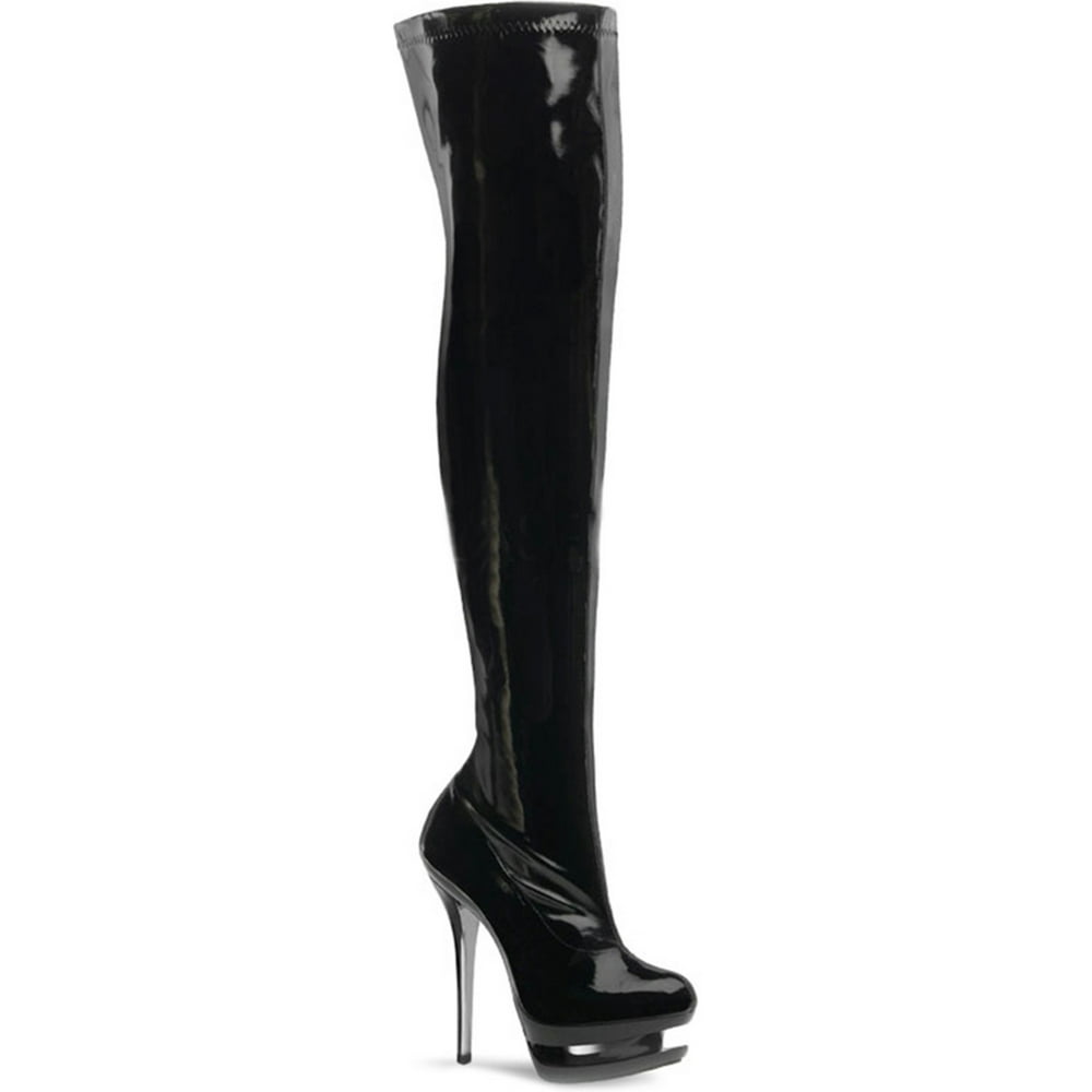 Pleaser 6 Inch Stiletto Black Stetch Platform Thigh High Boots Dominatrix