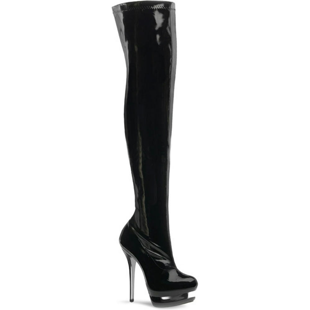 Pleaser - 6 Inch Stiletto Black Stetch Platform Thigh High Boots