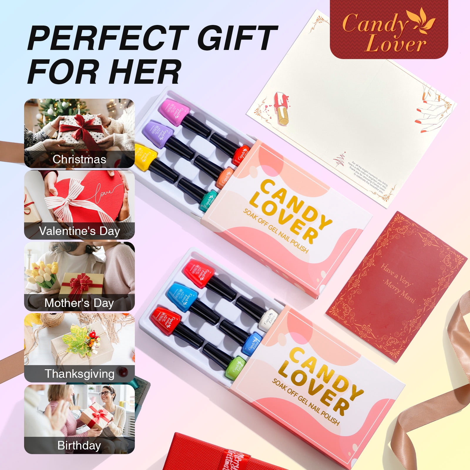 Candy Lover Gel Nail Polish Kit, 12 Colors Classic Rainbow Nail Gel Kit with Greeting Card & 72W UV Nail Lamp, Salon Quality Long-lasting Gel Polish Set, Gift for Girl Women DIY Manicure