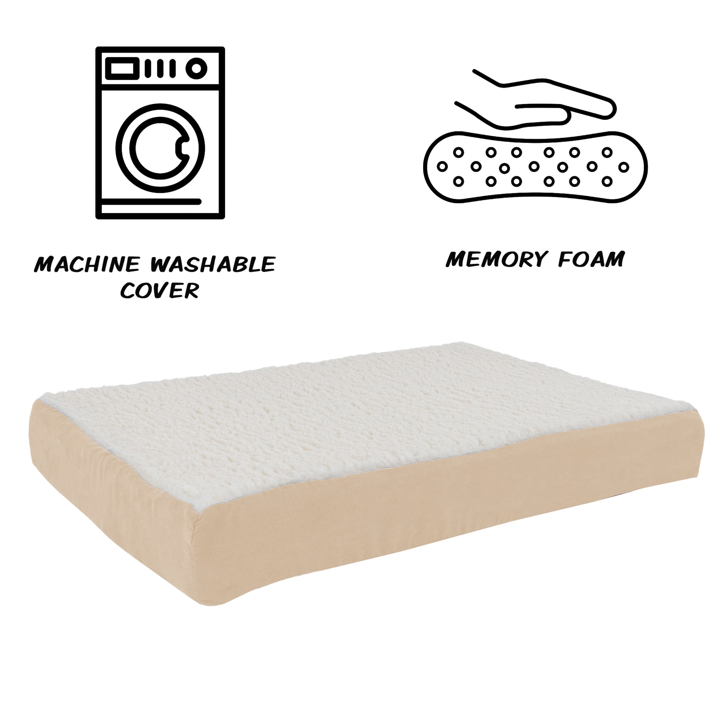 PETMAKER 30x20.5 Orthopedic Dog Bed with Memory Foam and Sherpa Cover, Tan