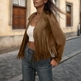thumbnail image 6 of ClodeEU Womens Casual Coats， Faux Leather Jacket， Fringe Cropped Tops Brown,Womens Plus M, 6 of 9