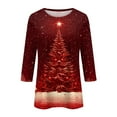 thumbnail image 3 of Christmas T Shirt - Crewneck 3/4 Sleeve Christmas Tree Women Tops 00B Red, 3 of 5