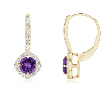 February Birthstone Earrings Claw Set Amethyst And Diamond February Birthstone Earrings Claw Set Amethyst And Diamond Leverback Halo In 14k Yellow