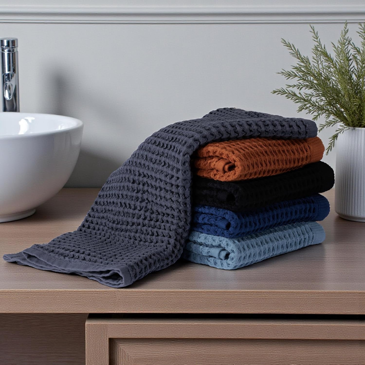 DEMMEX Organic Cotton Waffle Turkish Bath Towel, 60x30 in – 100% Oeko-TEX Certified Ultra Soft Premium Turkish Cotton - Lightweight Quick Dry Waffle Weave Turkish Towel (Blue)