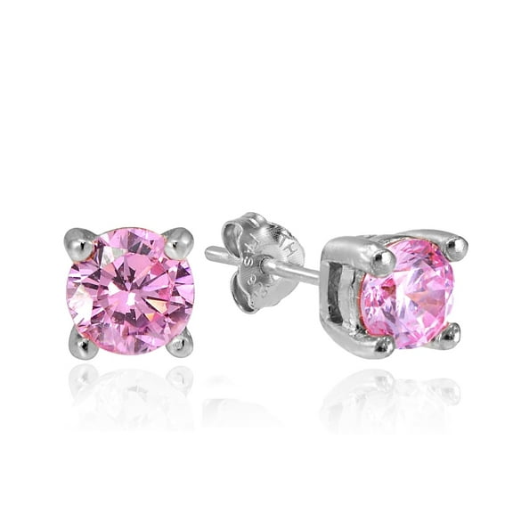 Sterling Silver 1ct Light Pink Cubic Zirconia 5mm Round Stud Earrings