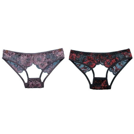 (2-Packs)Underwear Women s Summer Thin Women Boy Shorts Underwear Plus Size Bulk Lace Hollowy Ribbons Silk Thong Plus Size High Waist Lace Panties athletic Underwear Women Thong