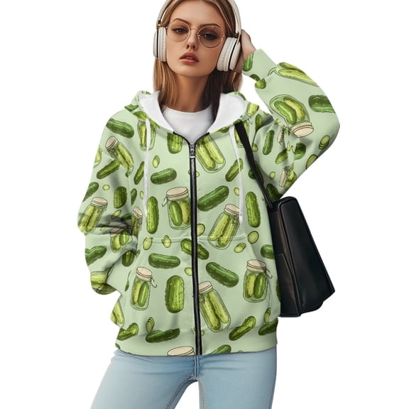 Yuyamidu Womens Zip Up Hoodies Pickle Sweatshirt Women Oversized Sweatshirt Zip Up Jacket Womens Zipper Hoodie with Zipper Women's Oversized Sweatshirts XS