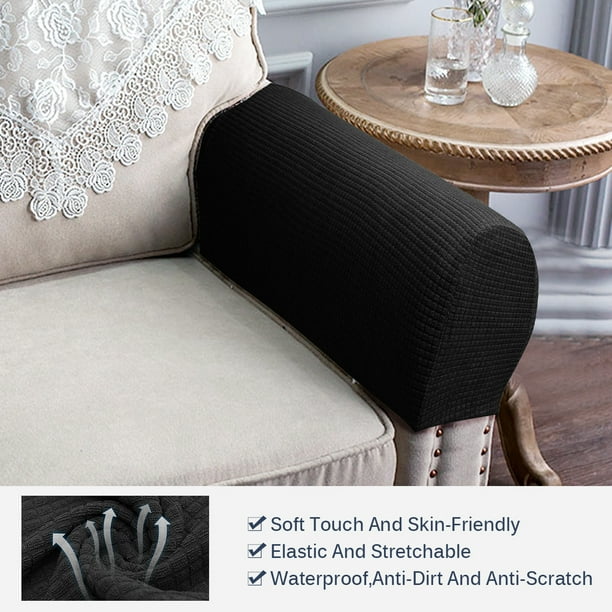 Waterproof Stretch 2 Piece Armrest Cover Furniture Slipcovers Chair Arm Protectors Washable Protector With Elastic Strap Couch Arms Com Elastic Strap Chair Couch Cover, Arm Protectors For Sofas And Chairs