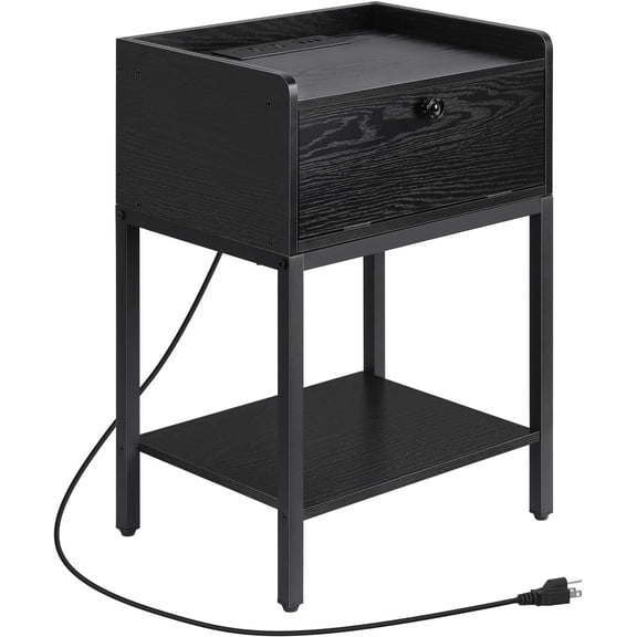 End Table w/ Charging Station& Storage Drawer Bedroom Nightstand Bedside Table