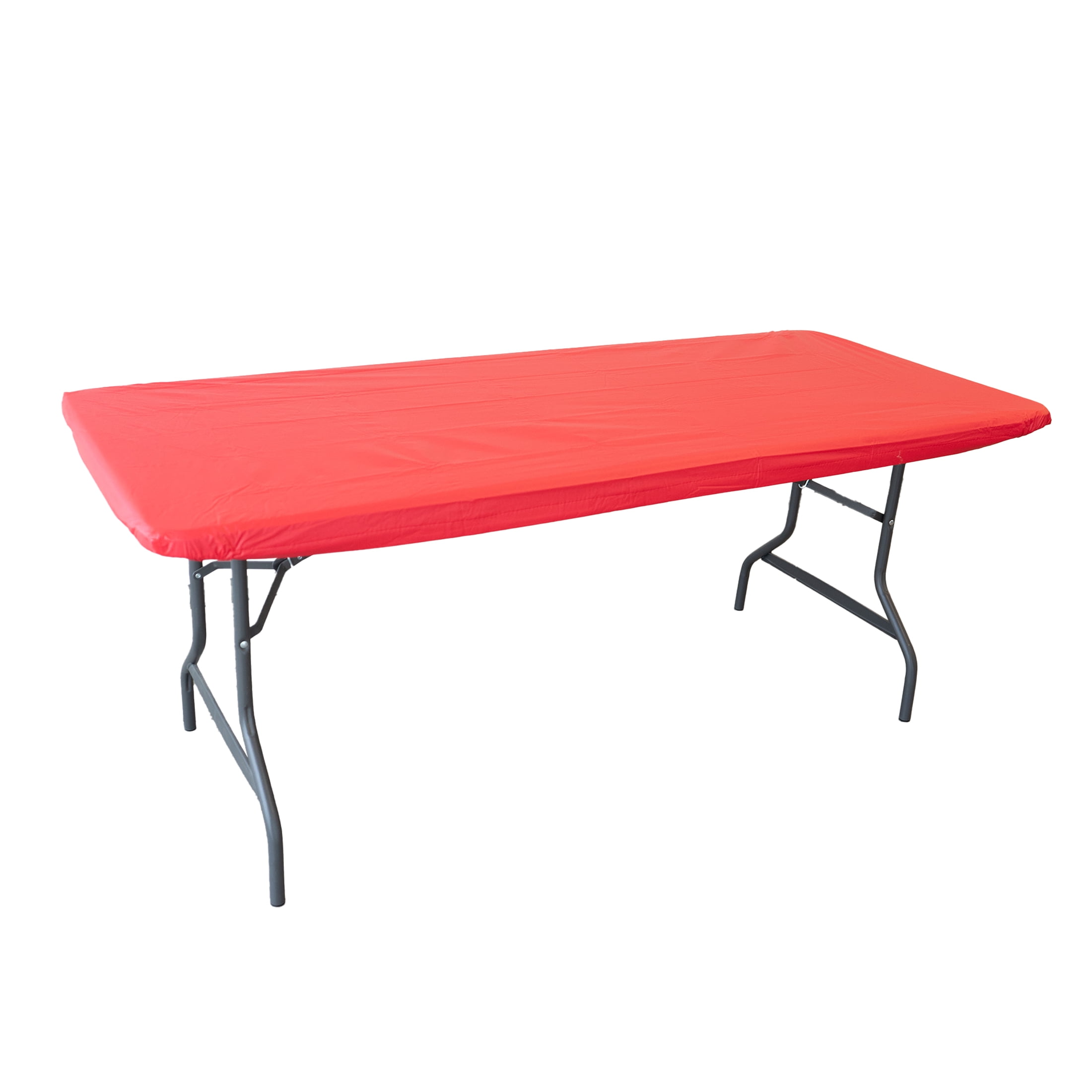 Waverly Inspirations Elastic-Fitted Vinyl Tablecover with Flannel Backing for 6 ft Rectangle Table, 72 in x 30 in, Red, 1 Pack