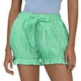 thumbnail image 2 of Lixiuxyad Womens Casual Shorts Women's Fashionable Bow Tie Plaid Mini Shorts For Casual Wear,Green S, 2 of 6
