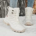 thumbnail image 2 of Womens Winter Boots Fuzzy Lined Thickened Warm Waterproof PU Leather Lace up Snow Booties Nonslip Thick Sole Outdoor Hiking Shoes White Size 10, 2 of 7