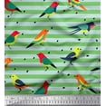 thumbnail image 1 of Soimoi Green Rayon Fabric Stripe & Bird Printed Fabric 1 Yard 58 Inch Wide, 1 of 3