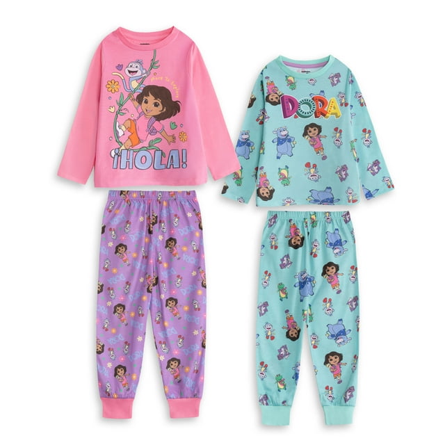Dora The Explorer Unisex Kids Multi-Pack of 2 Long Sleeve Long Leg Pyjama Set
