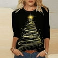 thumbnail image 2 of 3/4 Sleeve Shirts for Women Xmas Novelty Pullover Merry Christmas Outfits Crew Neck Clothing Snowflake Clothes Balloon Tops Lights Shining Star Tees Christmas Tree Sweatshirt, 2 of 4