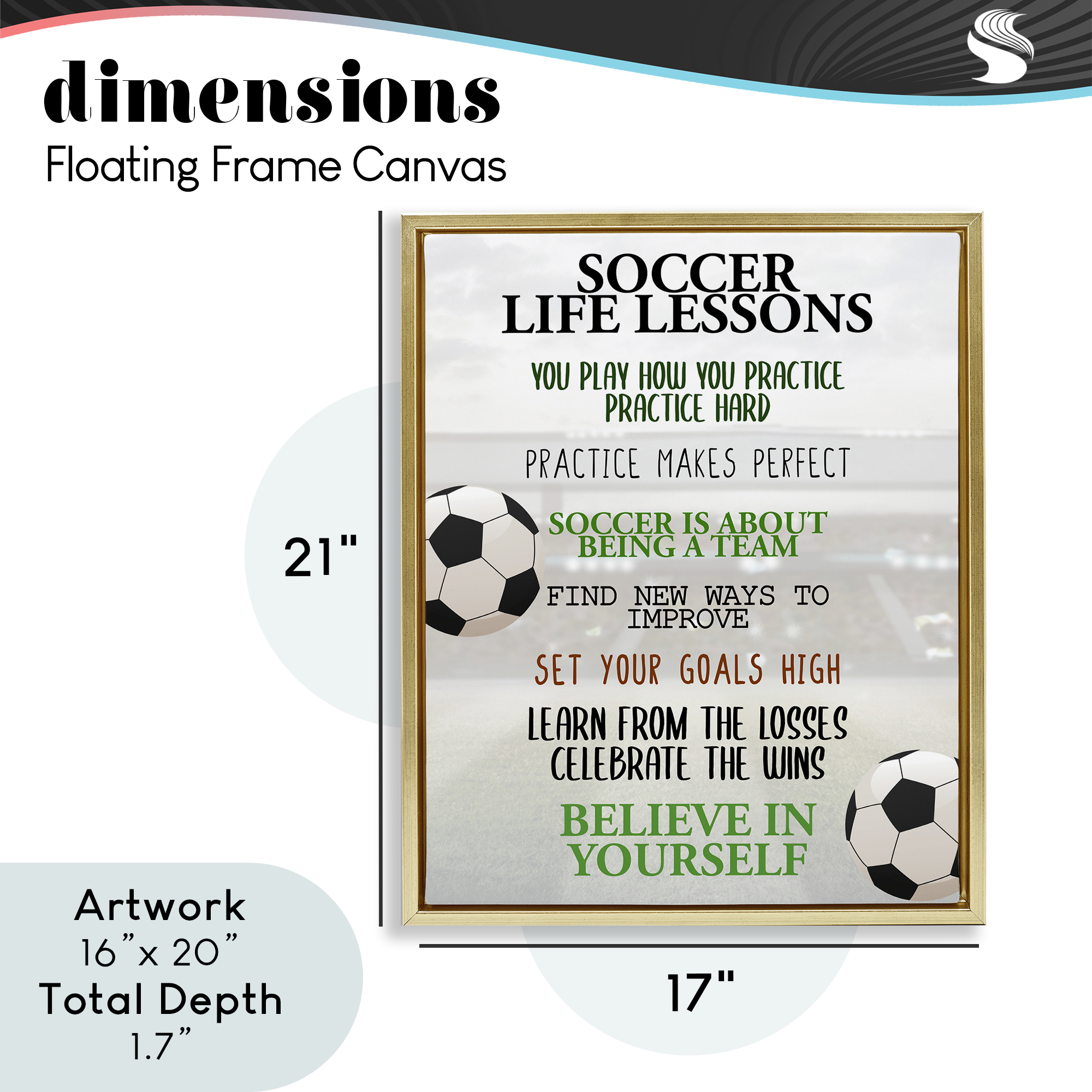 Soccer Life Lessons Gold Framed Floater Canvas Wall Art, design by Kim Allen
