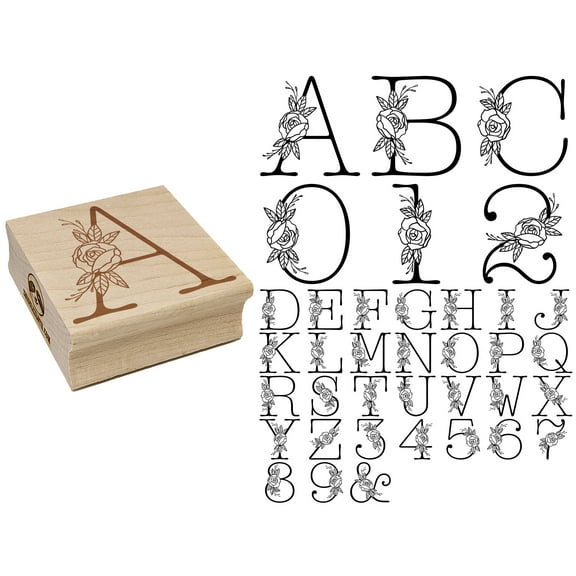 Rose Typewriter Font Letter Number Square Rubber Stamp for Stamping Crafting - Letter A - Small 1.25in