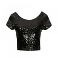 thumbnail image 3 of Women‘s Sequined O Neck Short Sleeve Backless Crop Top, 3 of 6