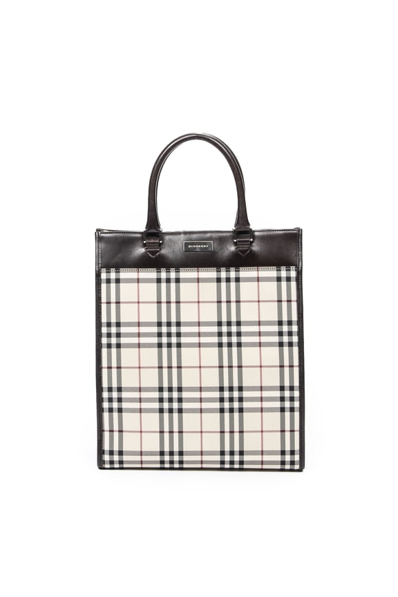 Pre-Owned Burberry Beige/Dark Brown Medium Tall Tote Handbag Nova Check Canvas