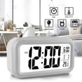 thumbnail image 4 of Despertador de mesa Pantalla digital Sensor de temperatura del dormitorio Termómetro Retroiluminación Calendario Relojes de repetición portátiles Hogar Blanco Vogacara EL006195-01B, 4 of 6
