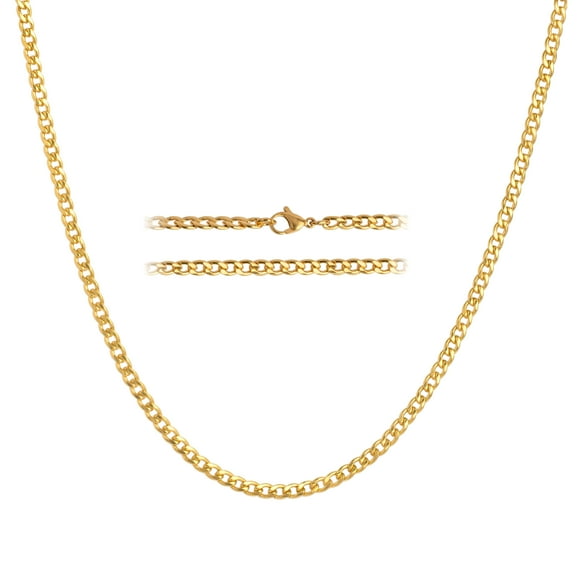 KISPER 24K Gold Plated Stainless Steel Thick 5mm Curb Chain Necklace for Men & Women, 30 inch