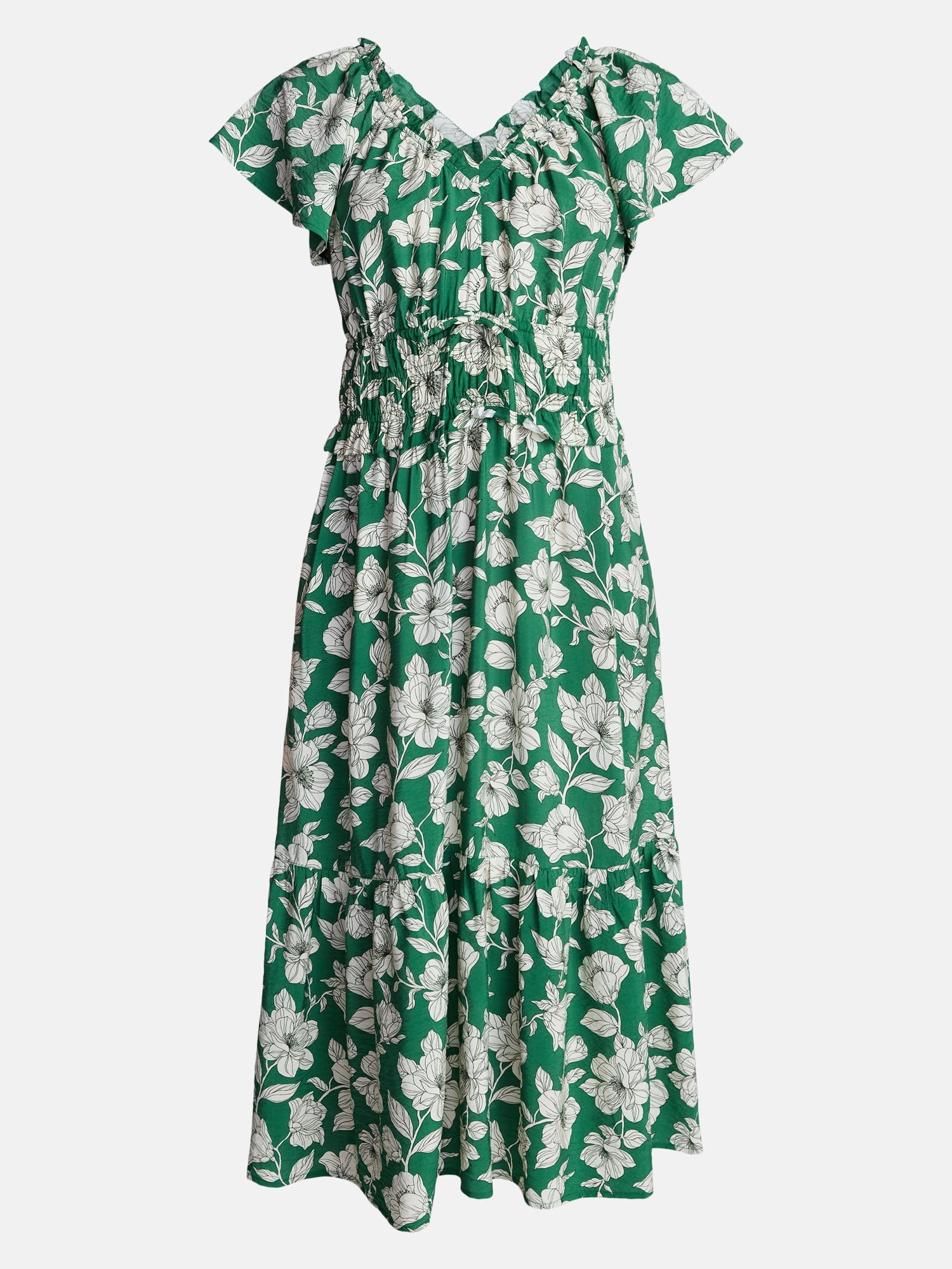 Time and Tru Women's Tiered Midi Dress with Flutter Sleeves, Sizes XS-XXXL