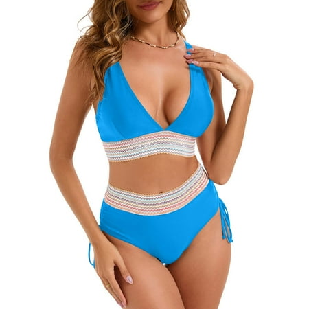 OSFVNOXV Women s Two-Piece Swimsuits Summer 2025 Push Up Ruched Bra High Cut Swimwear Bathing Suit Bottom Clearance