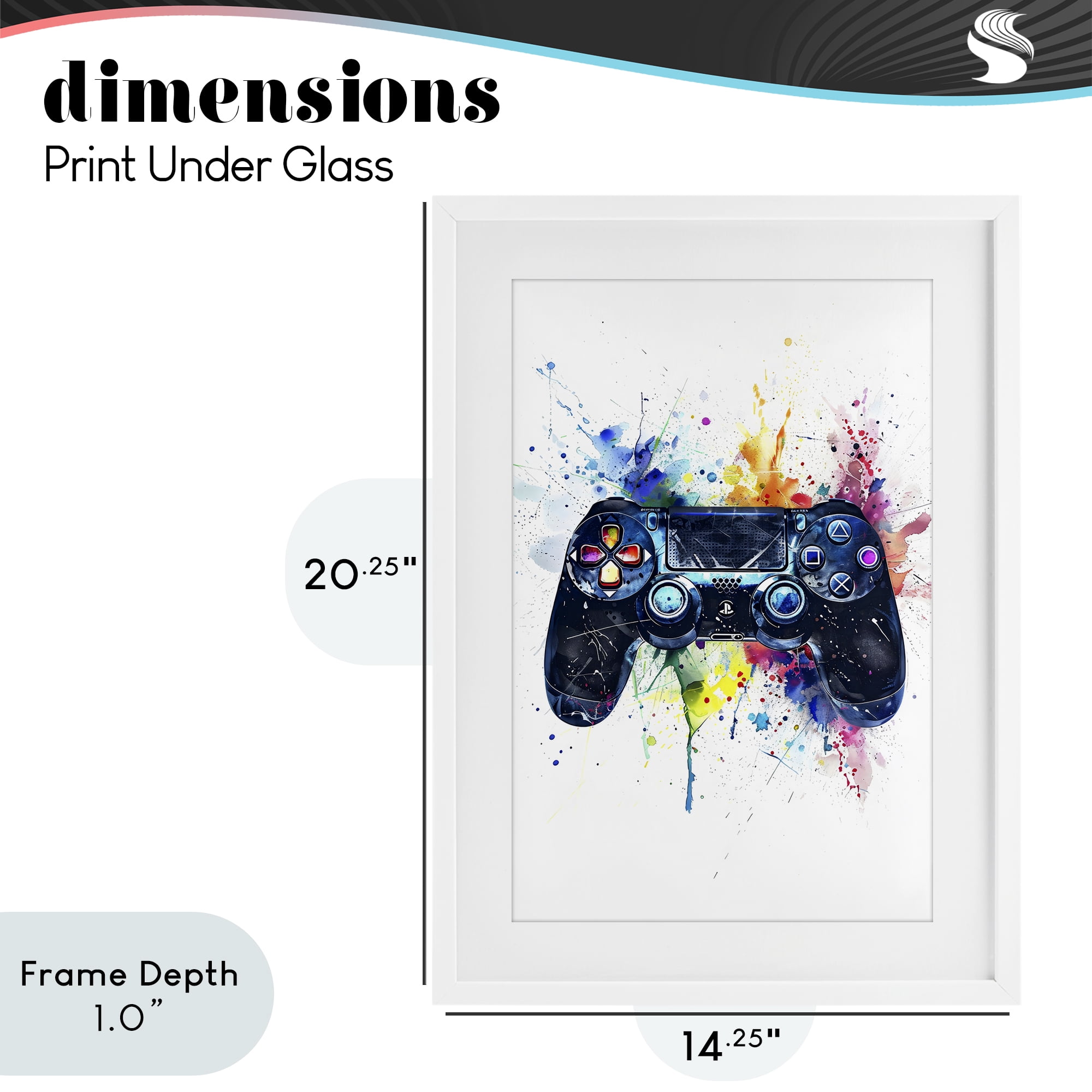 Stupell Industries Colorful Gaming Controller Splatter White Framed Print Under Glass, design by Creative Studio