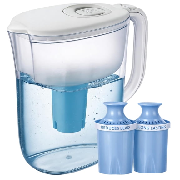 JOEY'Z 10 Cup Water Filter Pitcher with 2 Longlast Filters, Heavy Metal Reduction, 1 Pack