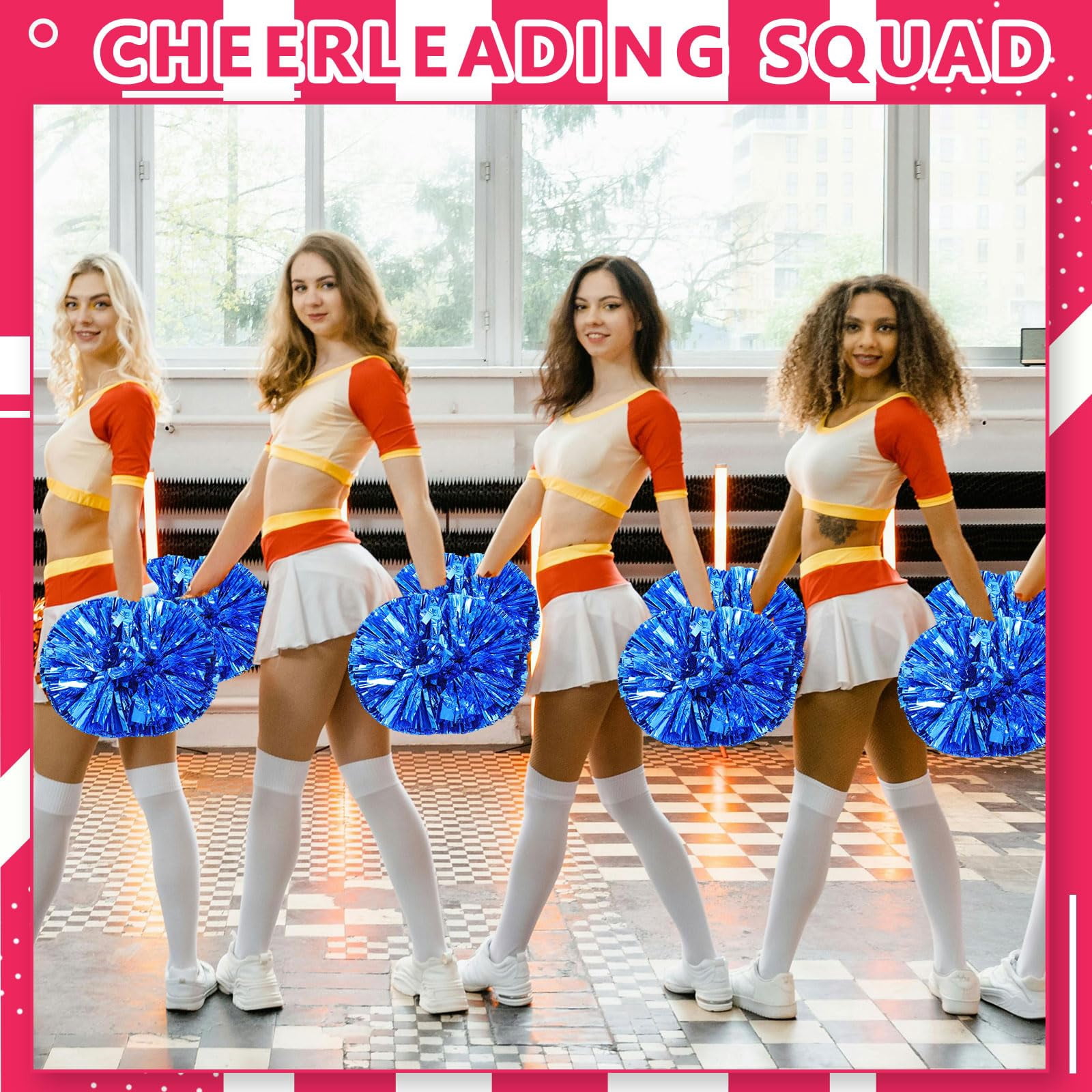 Pom Poms Cheer 12 Pcs with Handle, Cheerleading Handheld Squad Pompoms for Sports Team Spirit Games Dance Party Adults