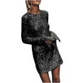 thumbnail image 2 of mtvxesu Robes pour Filles, Robe Femme à Manches Longues à Col Rond, Couleur Unie, Paillettes, Mode, Robes de Déplacement Automnales, Robes Mini, 2 of 6