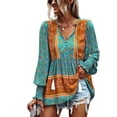 thumbnail image 3 of Women Casual Tops, Charming Elastic Cuffs V Neck Blouse Tassel Drawstring  For Office For Female For Travel ANGGREK Azul M, 3 of 8