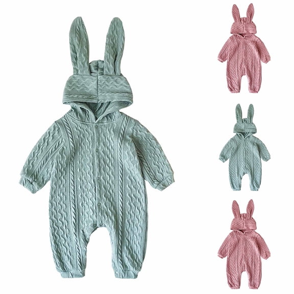 THDHVS Newborn Girl Clothes,Baby Boy Outfits,Newborn Boy Girl Romper Bunny Baby Romper Long Ears Baby Hoodie Long Sleeve Infant Jumpsuit Pink 0-6 Months