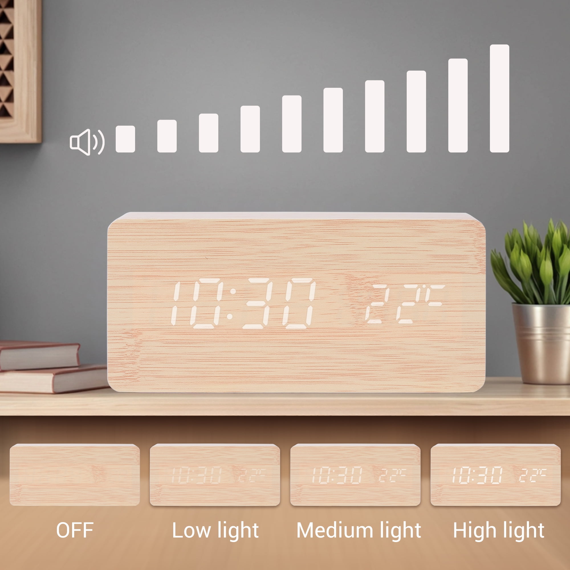 Unique Bargains Night Mode Wood Grain Design LED Alarm Clock Brown 5.6"L x 1.6"W x 3.0"H