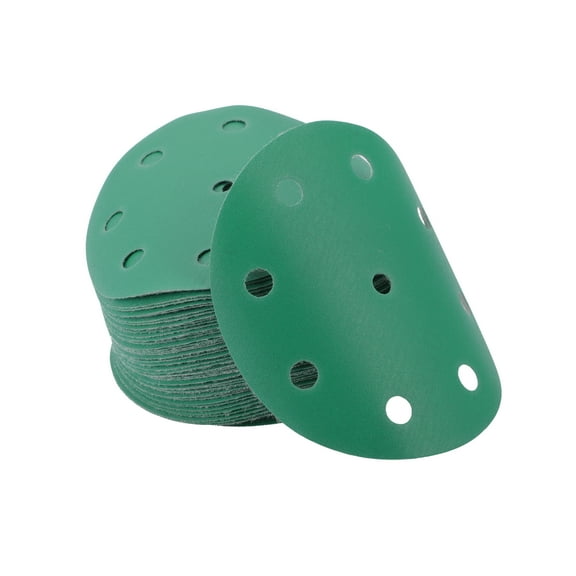 Unique Bargains Sanding Discs 5 Inch 9 Hole 320 Grit Round Hook and Loop Sandpaper Aluminum Oxide Green 50 Pcs