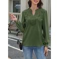 thumbnail image 4 of Corabera Cute Tops for Women V Neck Lace Crochet Blouse Solid Pullover Long Sleeve Shirts Green S, 4 of 8