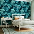 thumbnail image 2 of Peel and Stick Wallpaper Contact Paper Coastal Nautical Ocean Beach Dark Turquoise Green Blue Jelly Fish Self Adhesive and Removable 23.6in x 118in, 2 of 8