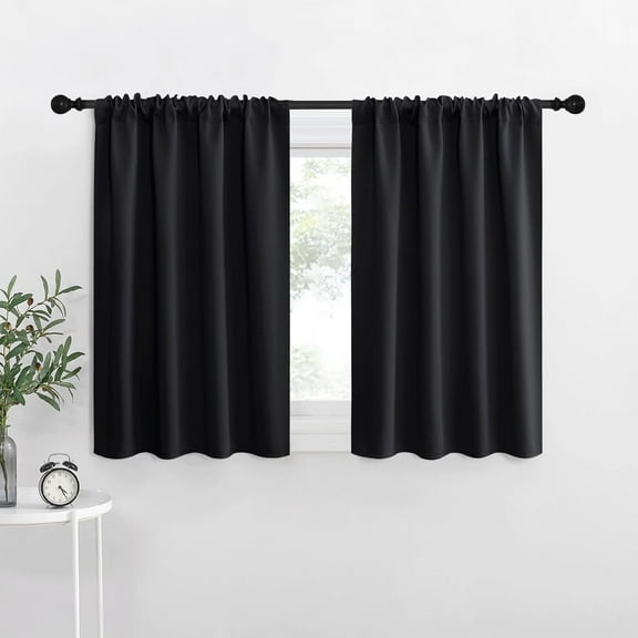 NICETOWN Solid Color Room Darkening Rod Pocket Thermal Insulated Window Curtains, Black, 34"x36", 2 Panels